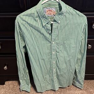 Brooks Brothers Green and White Striped Button-Down Shirt